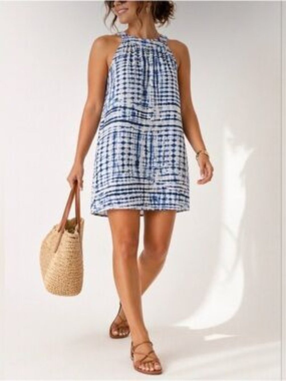 Cynthia Rowley | Blue & White Tie-Dye Linen Halter Mini Dress – NWT, Size M